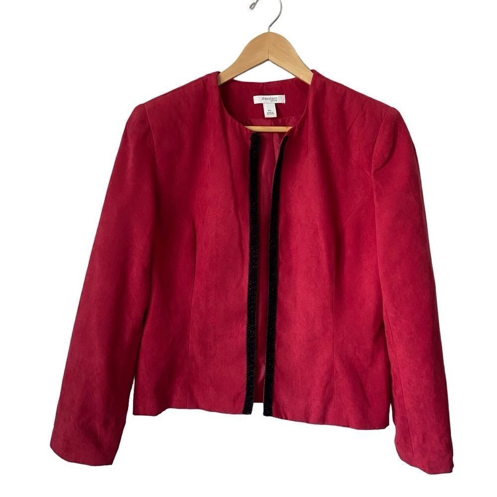 Vintage Dress Barn Open Front Ultra Suede Blazer Red Size PL